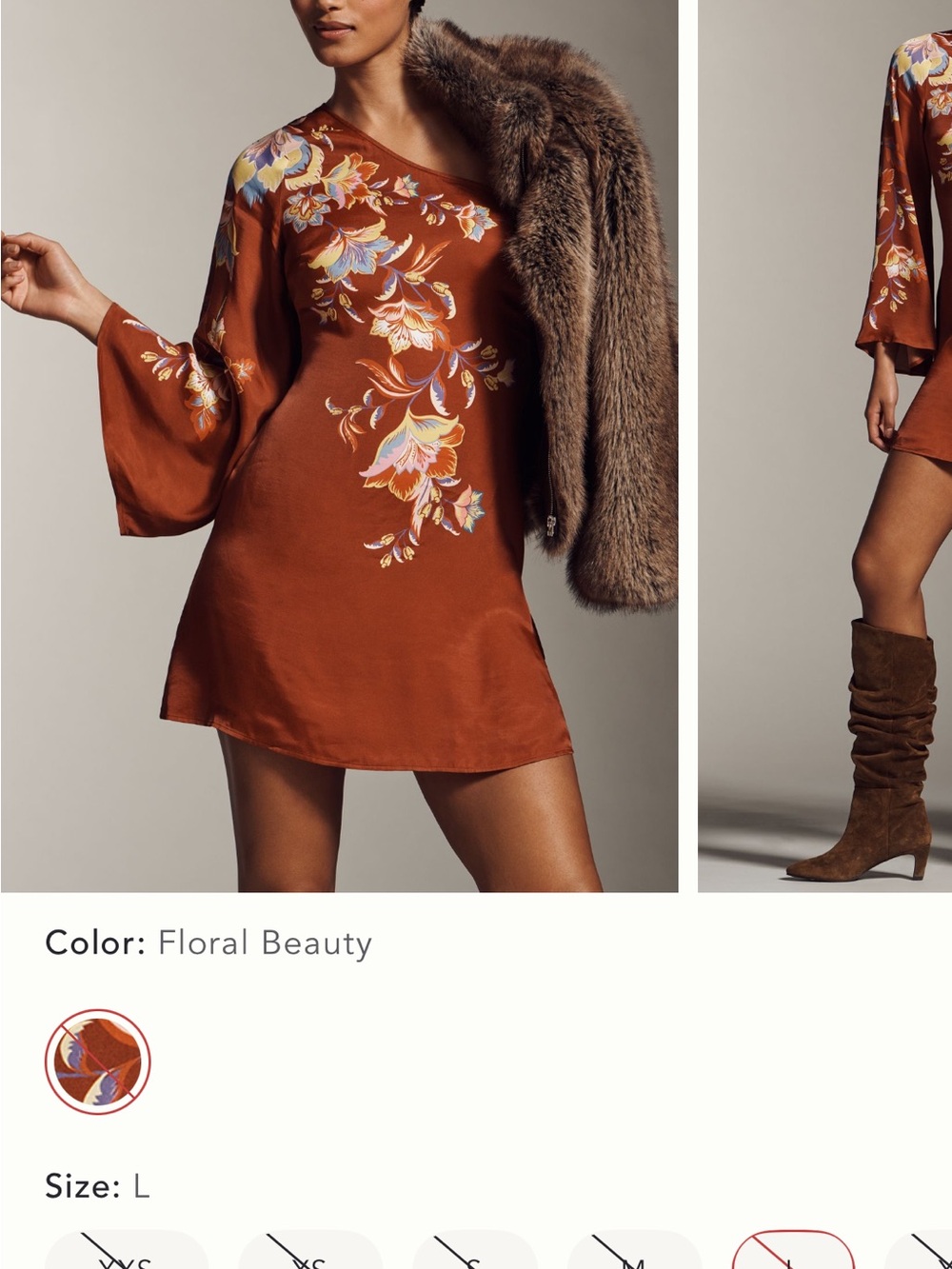 FARM Rio Rust Floral One-Shoulder Mini Dress